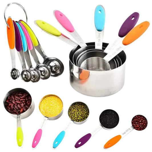 10PCS Stainless Steel Measuring Spoons Cups Baking Teaspoon Kitchen Gadget Kit Ausie Sales