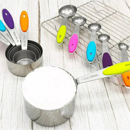 10PCS Stainless Steel Measuring Spoons Cups Baking Teaspoon Kitchen Gadget Kit Ausie Sales