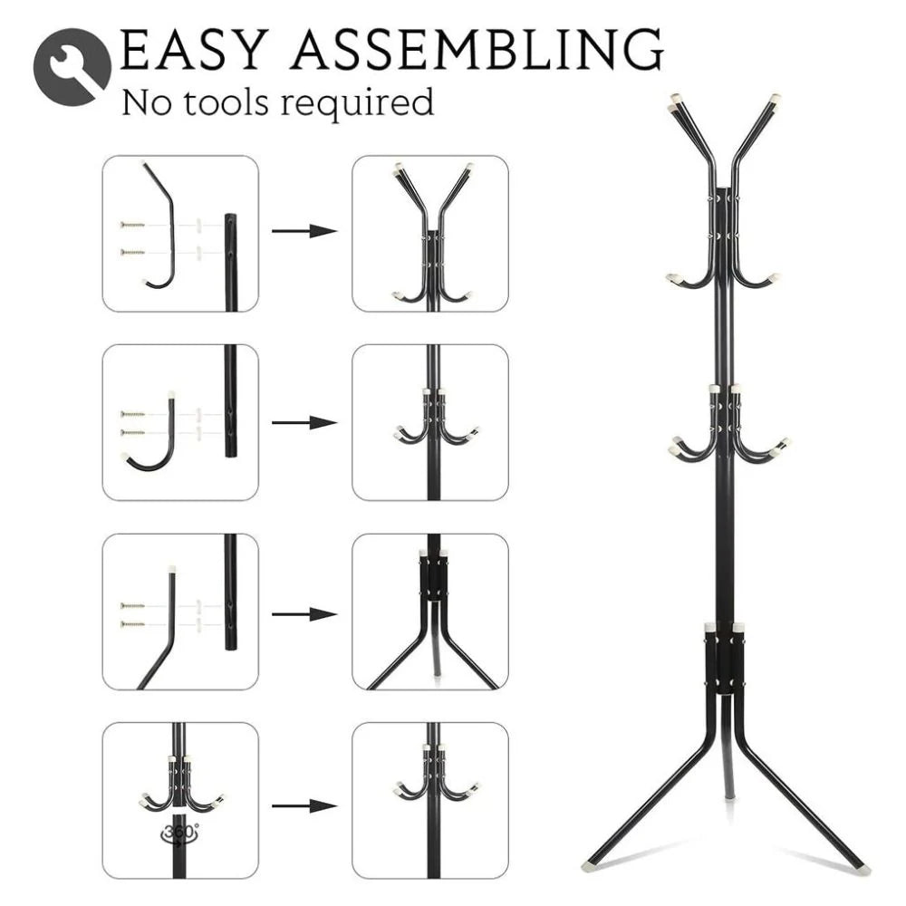 12 Hook 3-Tier Cloth Hanger Metal Tree Stand Hat Clothes Rack Style Storage Ausie Sales