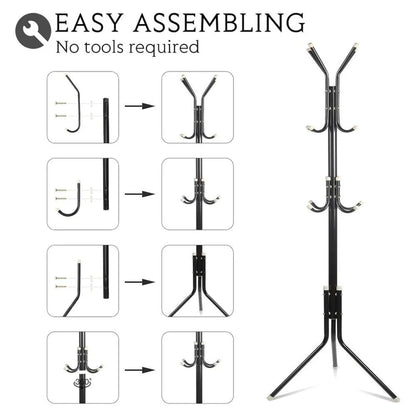 12 Hook 3-Tier Cloth Hanger Metal Tree Stand Hat Clothes Rack Style Storage Ausie Sales