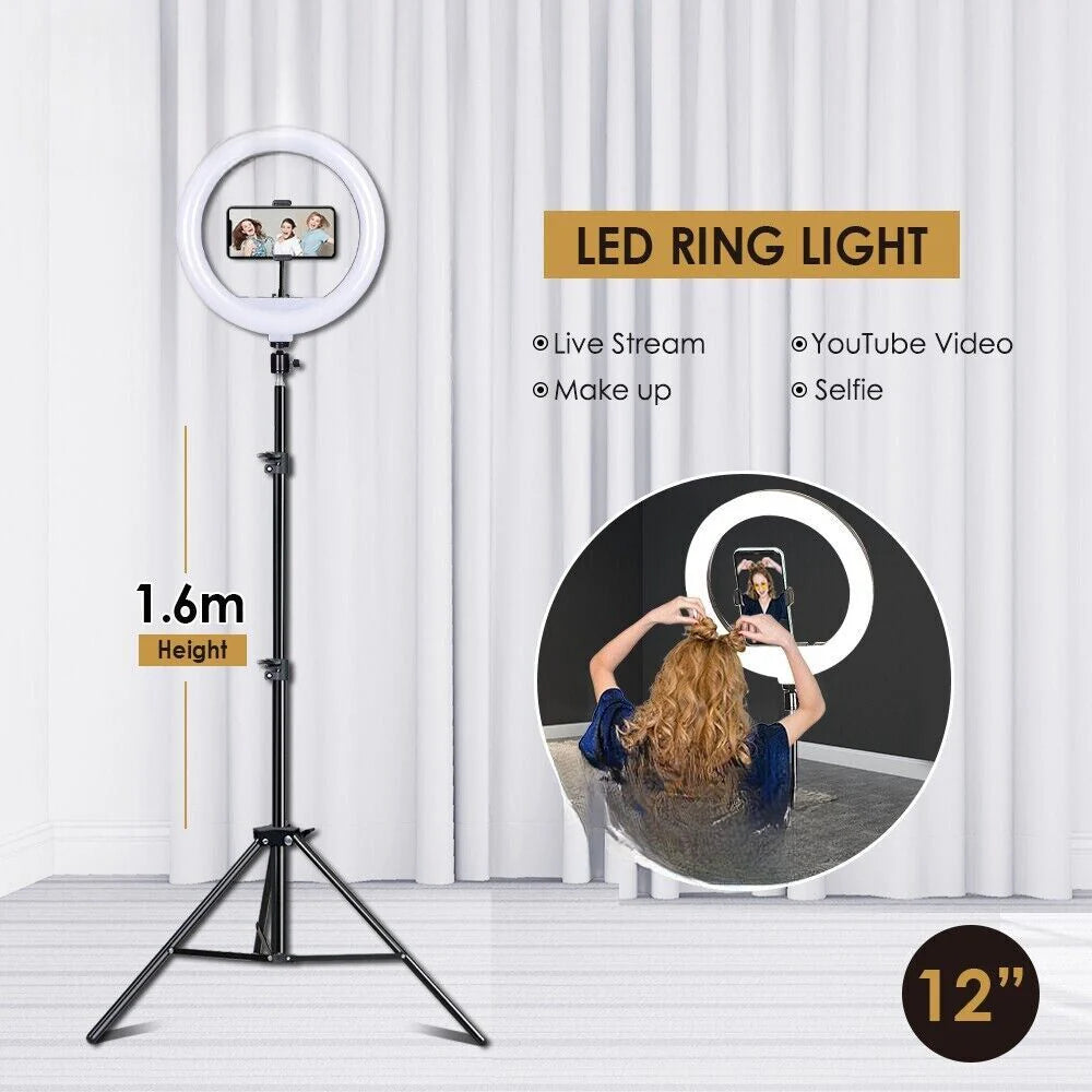 12" LED Ring Light Dimmable Lighting Phone Selfie Tripod Kit Makeup Live Lamp Ausie Sales