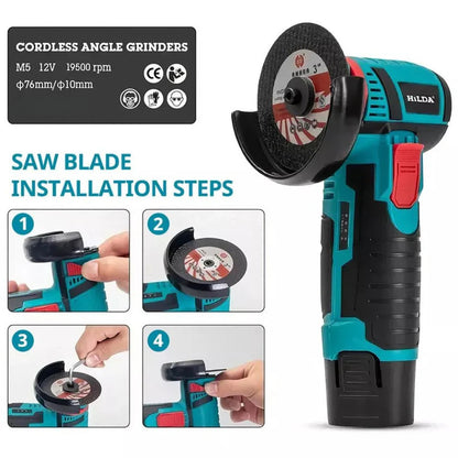 12V Mini Cordless Angle Grinder Brushless Cutting Tool W/ 2 Battery & Charger Ausie Sales