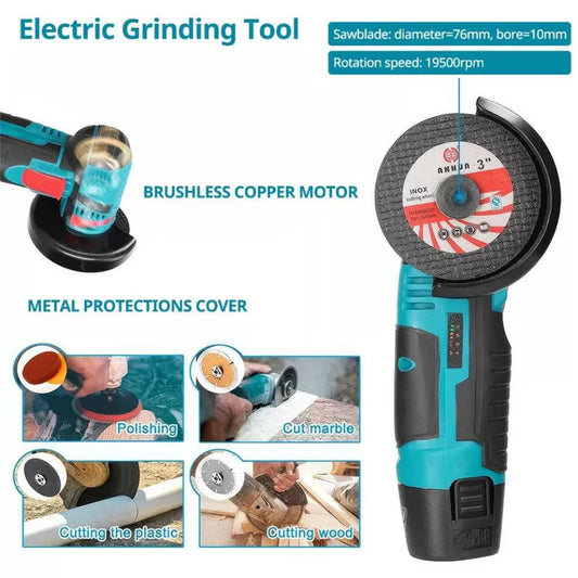 12V Mini Cordless Angle Grinder Brushless Cutting Tool W/ 2 Battery & Charger Ausie Sales