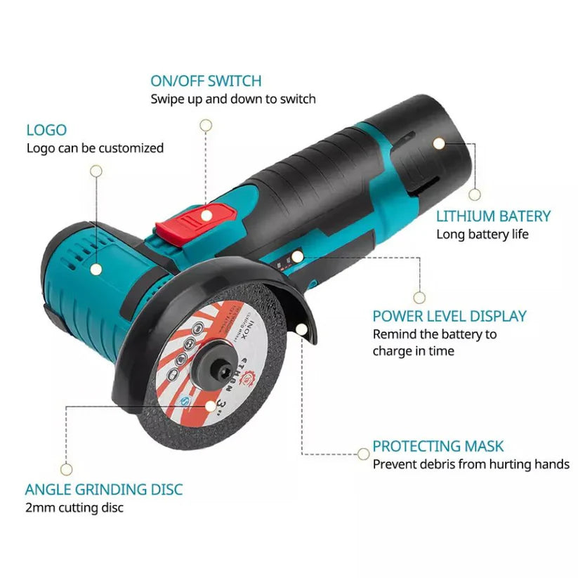 12V Mini Cordless Angle Grinder Brushless Cutting Tool W/ 2 Battery & Charger Ausie Sales