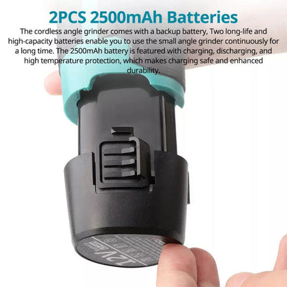 12V Mini Cordless Angle Grinder Brushless Cutting Tool W/ 2 Battery & Charger Ausie Sales