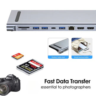 12 in 1 Laptop Docking Station Type-C Adapter USB 3.0 Dual HDMI Hub VGA PD SD TF Ausie Sales