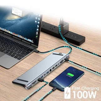 12 in 1 Laptop Docking Station Type-C Adapter USB 3.0 Dual HDMI Hub VGA PD SD TF Ausie Sales