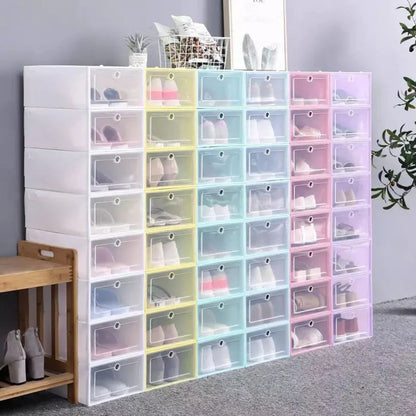 12pcs Foldable Clear Shoe Box Stackable Plastic Storage Case Organiser Rack Ausie Sales