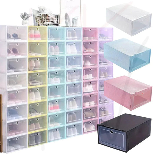 12pcs Foldable Clear Shoe Box Stackable Plastic Storage Case Organiser Rack Ausie Sales