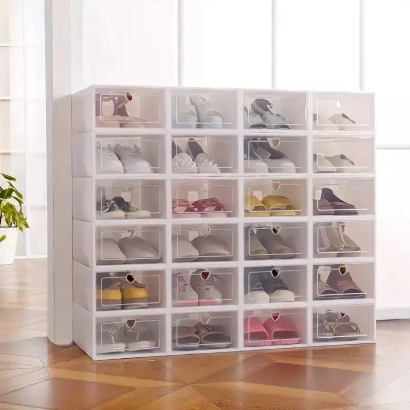 12pcs Foldable Clear Shoe Box Stackable Plastic Storage Case Organiser Rack Ausie Sales