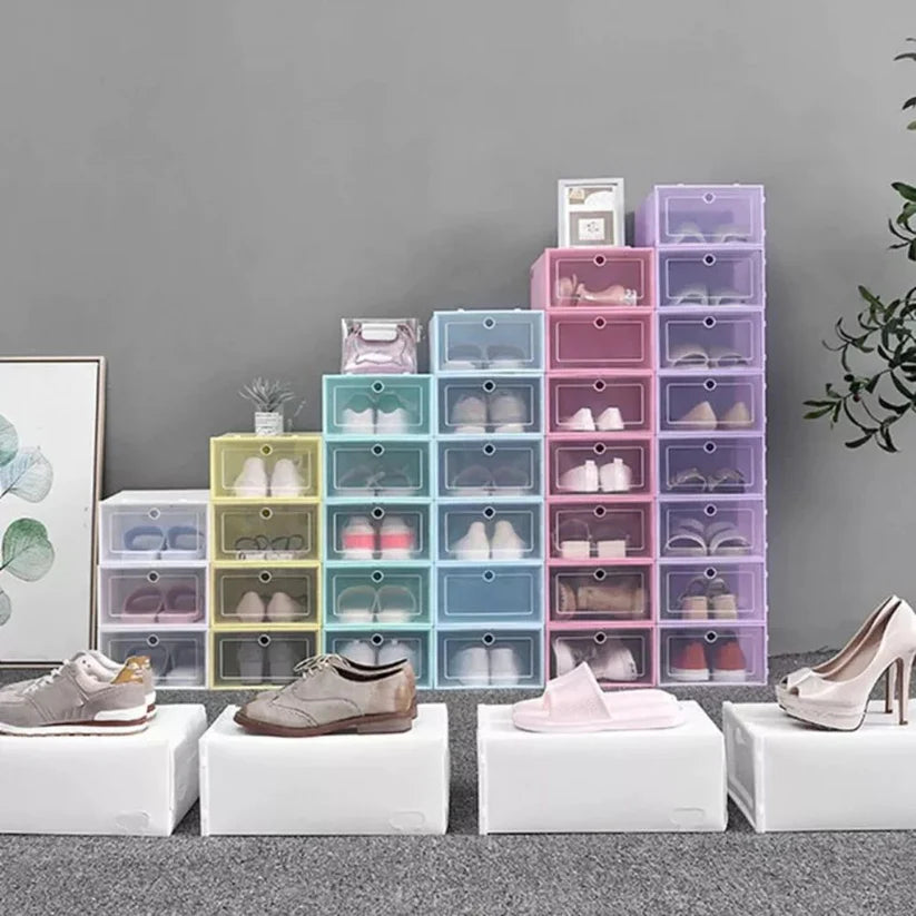 12pcs Foldable Clear Shoe Box Stackable Plastic Storage Case Organiser Rack Ausie Sales