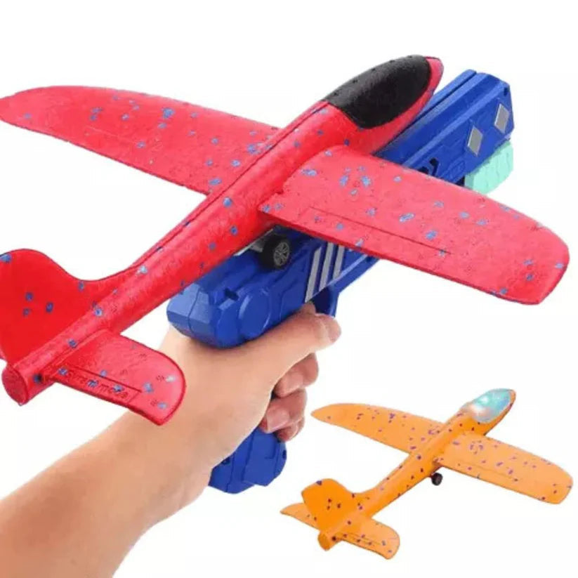 2-in-1 Foam Plane Launcher Gun Toy Catapult Airplane Outdoor Play for Kids Ausie Sales