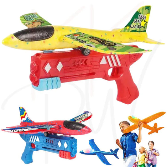 2-in-1 Foam Plane Launcher Gun Toy Catapult Airplane Outdoor Play for Kids Ausie Sales