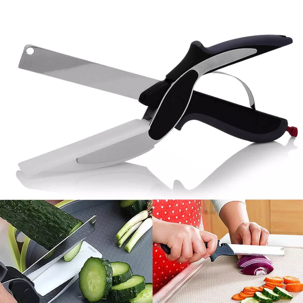 2-in-1 Knife Cutting Board Scissors Trendy Clever Crazy Tool Food Chopper Ausie Sales