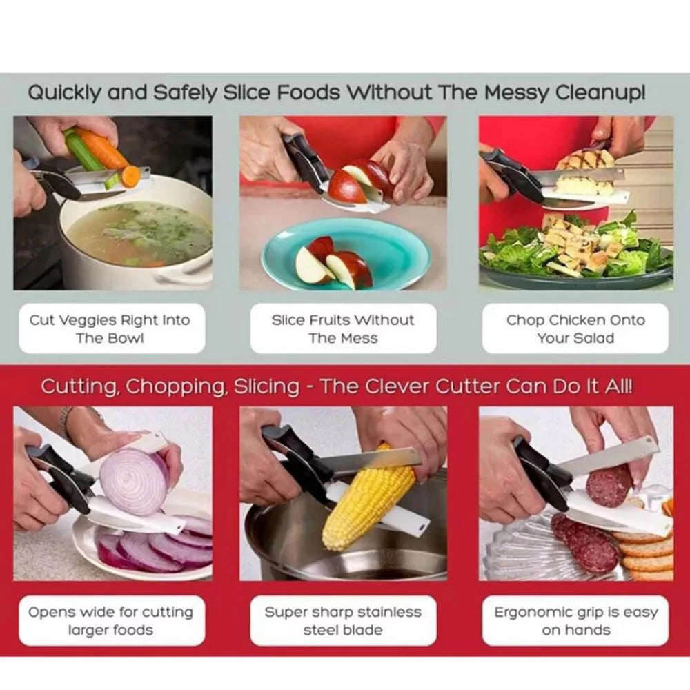 2-in-1 Knife Cutting Board Scissors Trendy Clever Crazy Tool Food Chopper Ausie Sales