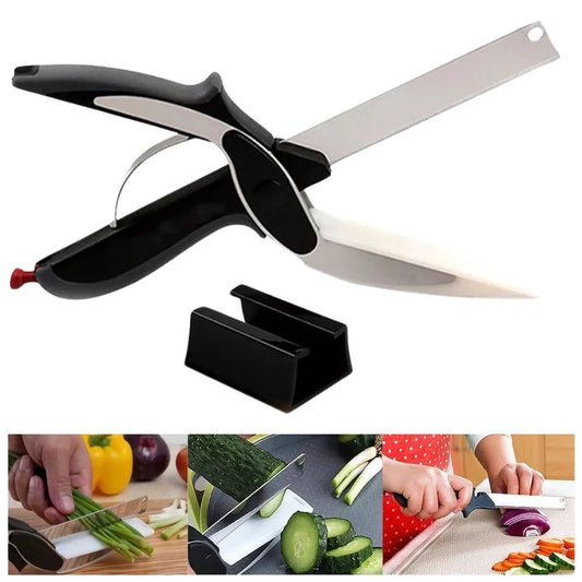 2-in-1 Knife Cutting Board Scissors Trendy Clever Crazy Tool Food Chopper Ausie Sales