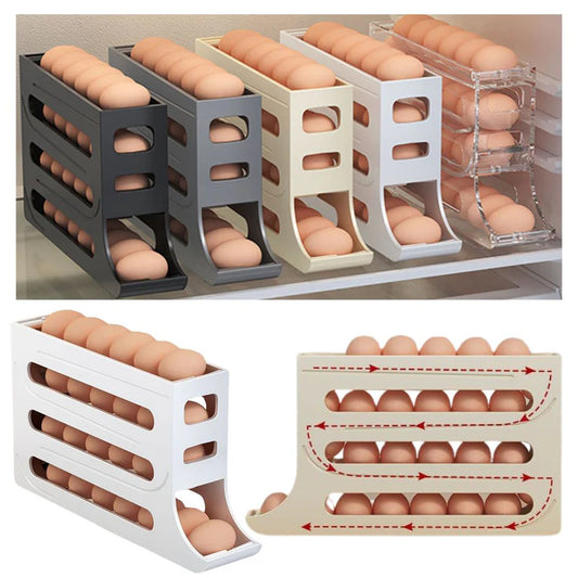 2/4-Tier Automatic Scrolling Egg Rack Holder Storage Box Refrigerator Container - Ausie Sales