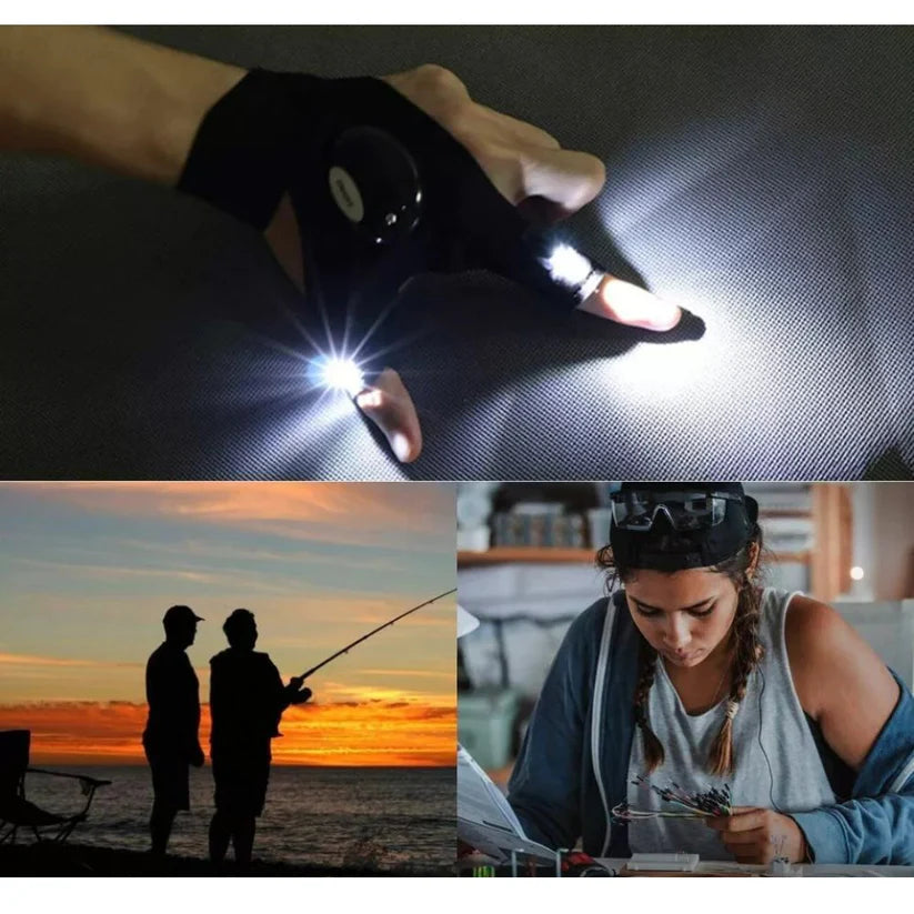 2X Outdoor Finger Glove w/ LED Light Flashlight Gloves Gear Rescue Night Fishing Ausie Sales