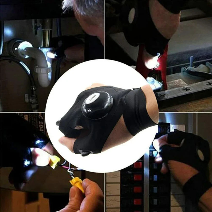 2X Outdoor Finger Glove w/ LED Light Flashlight Gloves Gear Rescue Night Fishing Ausie Sales