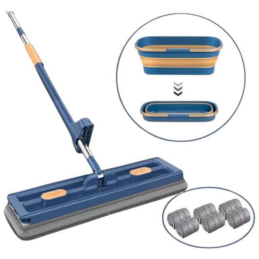 360° Rotating 42CM Mop Wet Cleaning Magic Self Wringing Mop + Foldable Bucket Ausie Sales