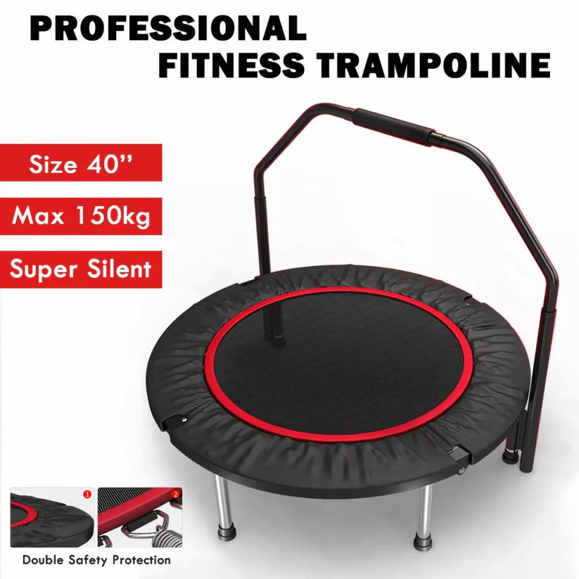 40” Fitness Trampoline Gym Rebounder Exercise Arch Handrail Jogger Home Cardio Ausie Sales