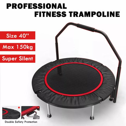 40” Fitness Trampoline Gym Rebounder Exercise Arch Handrail Jogger Home Cardio Ausie Sales