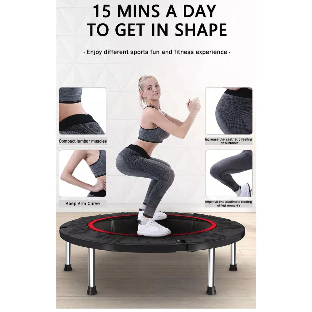 40” Fitness Trampoline Gym Rebounder Exercise Arch Handrail Jogger Home Cardio Ausie Sales