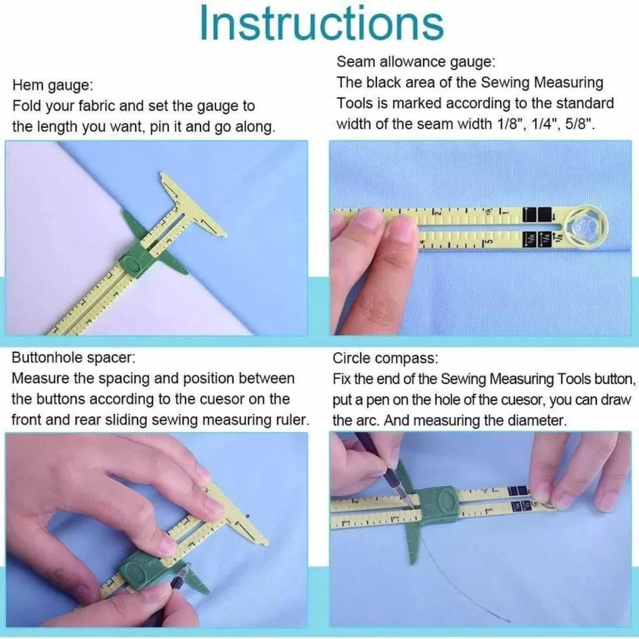 5-in-1 Sliding Gauge with No-Hassle Triangles Gauge Measuring for Sewing Ausie Sales