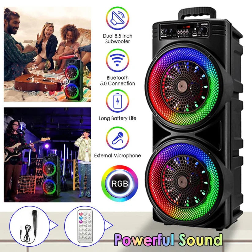 5000W 8.5'' Bluetooth Speaker Heavy Bass Sub Woofer Sound System Party With Mic Ausie Sales