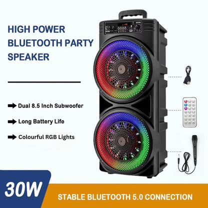 5000W 8.5'' Bluetooth Speaker Heavy Bass Sub Woofer Sound System Party With Mic Ausie Sales