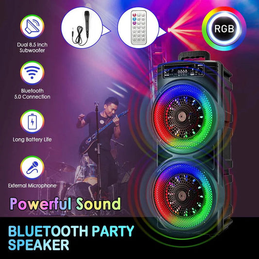 5000W 8.5'' Bluetooth Speaker Heavy Bass Sub Woofer Sound System Party With Mic Ausie Sales