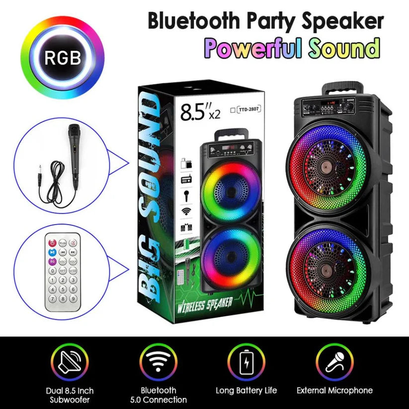 5000W 8.5'' Bluetooth Speaker Heavy Bass Sub Woofer Sound System Party With Mic Ausie Sales