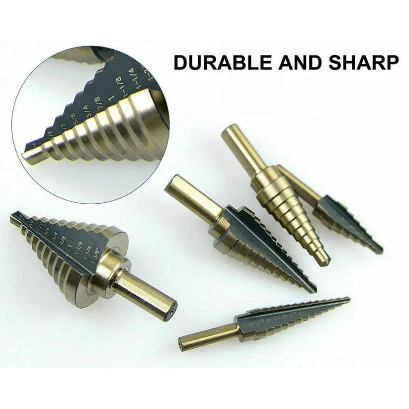 5PCS HSS Step Steel Cone Drill Bits Hole Titanium Cutter Set Kit + Aluminum Case Ausie Sales