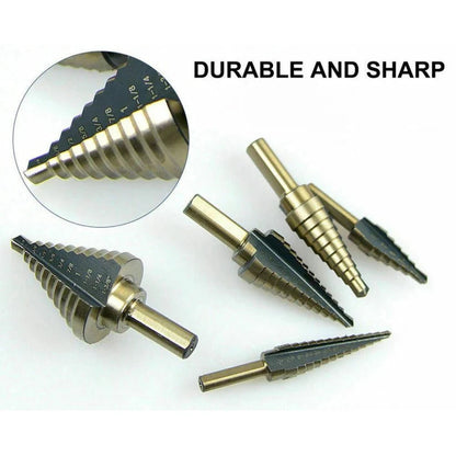 5PCS HSS Step Steel Cone Drill Bits Hole Titanium Cutter Set Kit + Aluminum Case Ausie Sales
