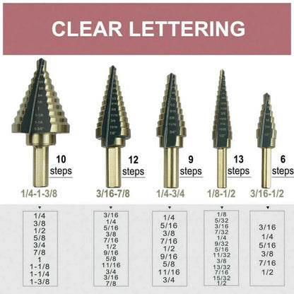 5PCS HSS Step Steel Cone Drill Bits Hole Titanium Cutter Set Kit + Aluminum Case Ausie Sales