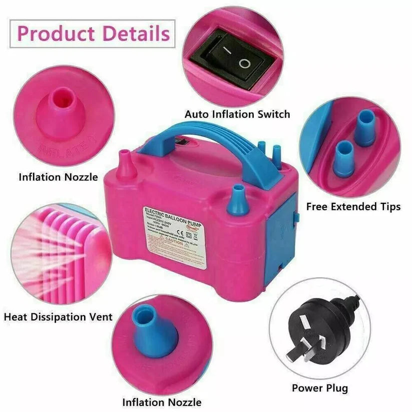 600W Electric Balloon Pump Inflator Balloon Power 2 Nozzles Portable AU Plug Ausie Sales