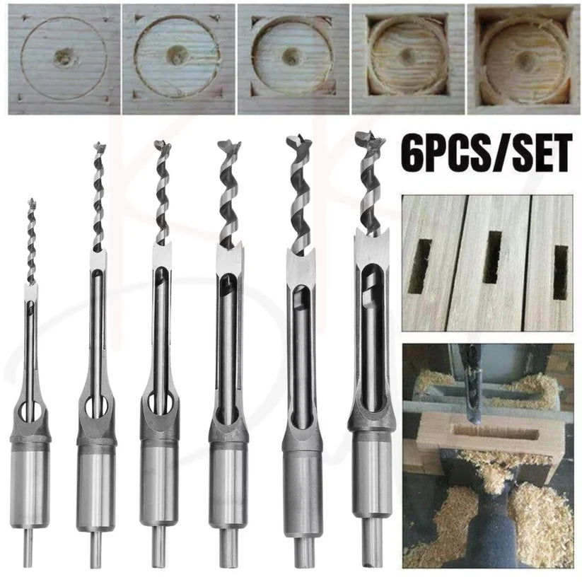 6Pcs Square Hole Saw Drill Bit Auger Mortising Chisel Woodworking 6.35-16mm Ausie Sales