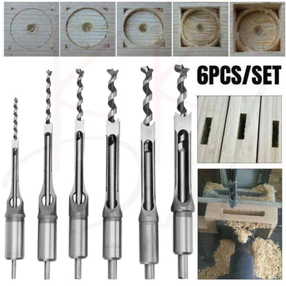 6Pcs Square Hole Saw Drill Bit Auger Mortising Chisel Woodworking 6.35-16mm Ausie Sales