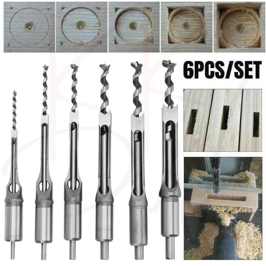 6Pcs Square Hole Saw Drill Bit Auger Mortising Chisel Woodworking 6.35-16mm Ausie Sales