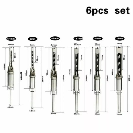6Pcs Square Hole Saw Drill Bit Auger Mortising Chisel Woodworking 6.35-16mm Ausie Sales