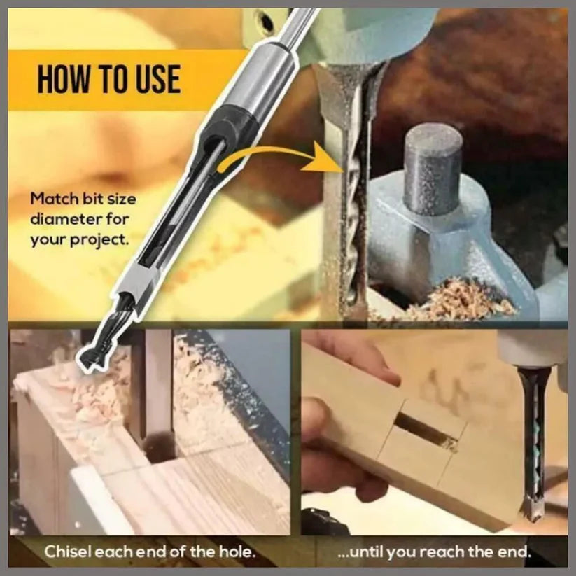 6Pcs Square Hole Saw Drill Bit Auger Mortising Chisel Woodworking 6.35-16mm Ausie Sales