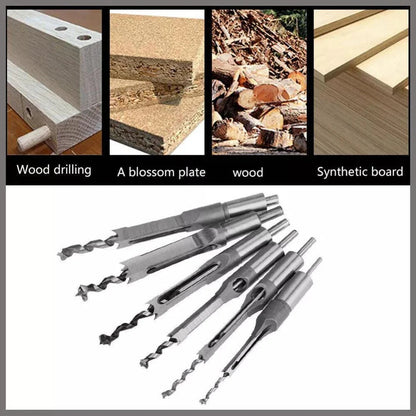 6Pcs Square Hole Saw Drill Bit Auger Mortising Chisel Woodworking 6.35-16mm Ausie Sales