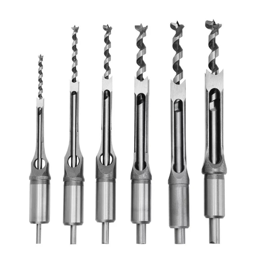 6Pcs Square Hole Saw Drill Bit Auger Mortising Chisel Woodworking 6.35-16mm Ausie Sales