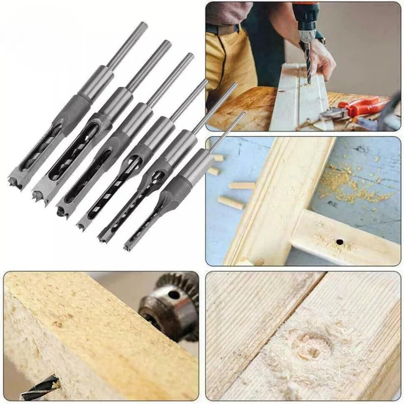 6Pcs Square Hole Saw Drill Bit Auger Mortising Chisel Woodworking 6.35-16mm Ausie Sales
