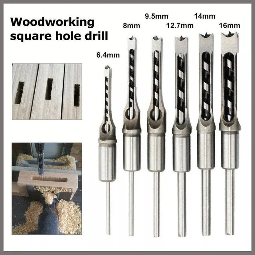 6Pcs Square Hole Saw Drill Bit Auger Mortising Chisel Woodworking 6.35-16mm Ausie Sales