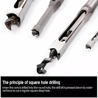6Pcs Square Hole Saw Drill Bit Auger Mortising Chisel Woodworking 6.35-16mm Ausie Sales