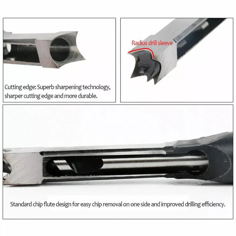 6Pcs Square Hole Saw Drill Bit Auger Mortising Chisel Woodworking 6.35-16mm Ausie Sales