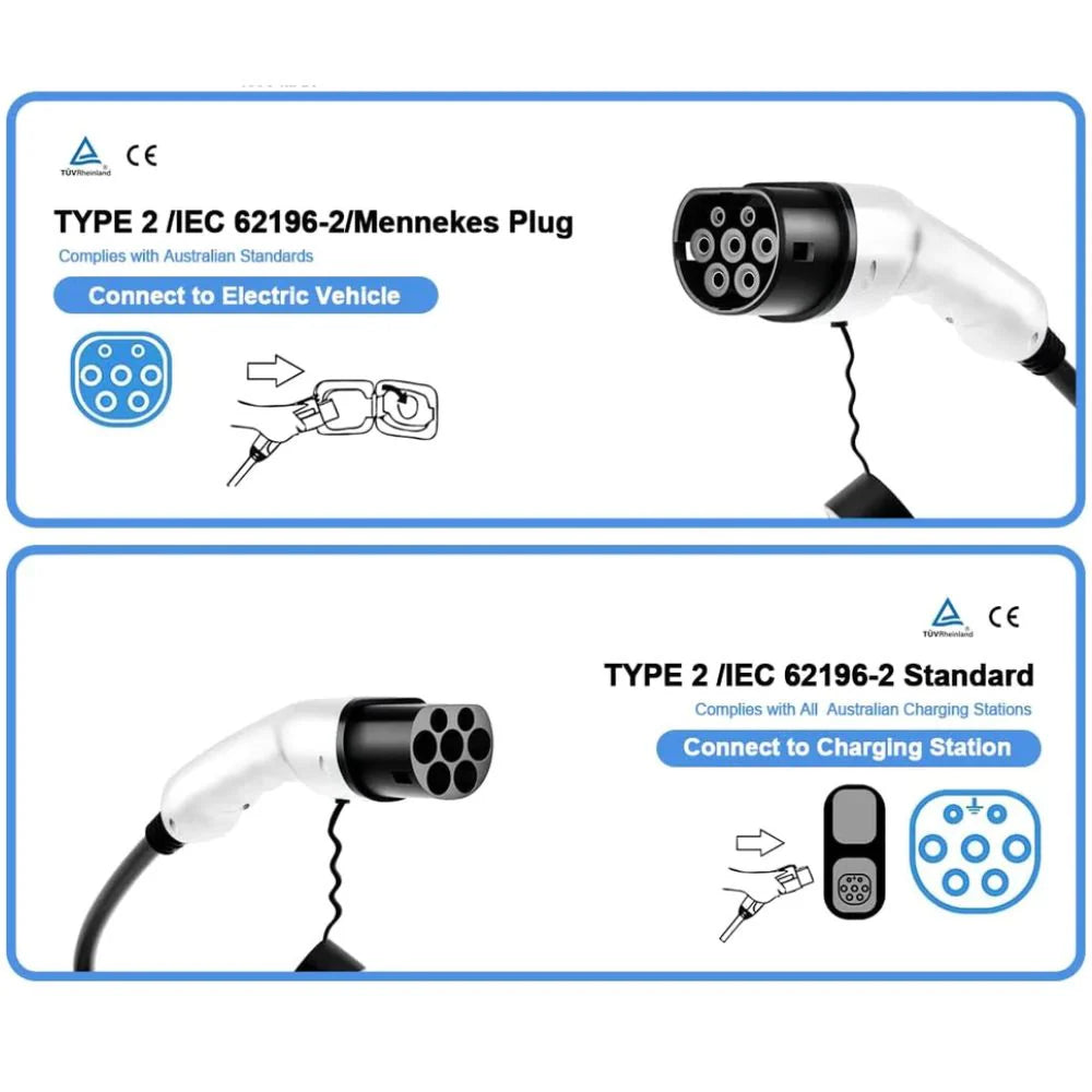7kW/22kW 32A Type2 to Type 2 EV 5M Charging Car Charger Cable BYD Tesla Model Y/3 Ausie Sales