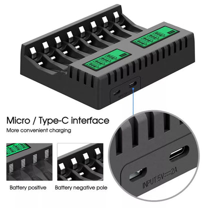 8 Slot Smart Battery Charger LCD Display for AA/AAA Rechargeable Batteries Ausie Sales