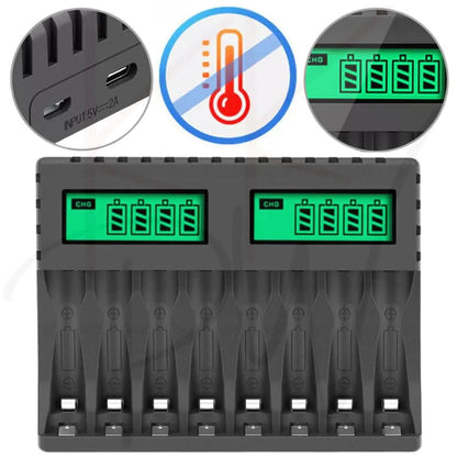 8 Slot Smart Battery Charger LCD Display for AA/AAA Rechargeable Batteries Ausie Sales